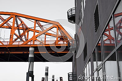 Industrial modern city with part bridge reflection in production Stock Photo