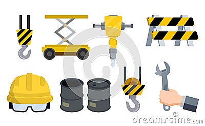 Industrial object - Yellow helmet worker, Safety glasses Builder. Cartoon flat illustration. Vector Illustration