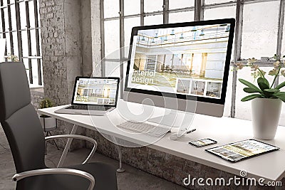 industrial office mockup interior design website Stock Photo