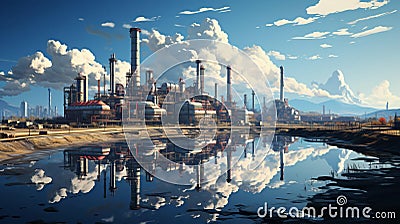 Industrial oil refinery petrochemical chemical plant with equipment. AI generated Stock Photo