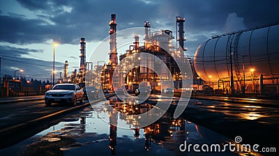 Industrial oil refinery petrochemical chemical plant with equipment and tall Stock Photo