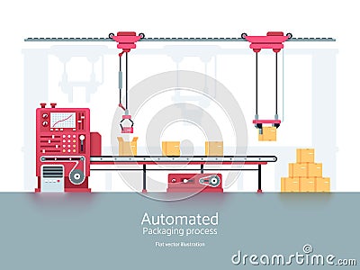 Industrial packaging machine with conveyor production line vector illustration Vector Illustration