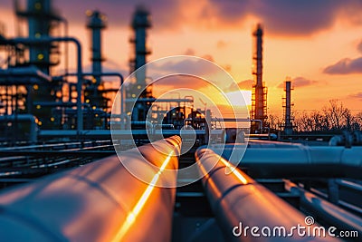 Industrial petroleum pipeline and refinery at industrial plant Stock Photo