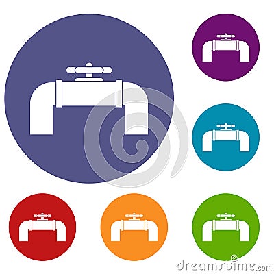 Industrial pipe valve icons set Vector Illustration