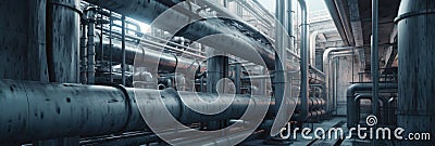 an industrial pipeline or power plant. industrial pipes in industrial facility. Banner. Generative AI Stock Photo