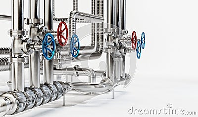 Industrial Pipes with Valves on White Background Cartoon Illustration