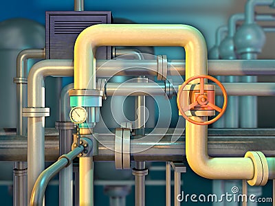 Industrial piping with shut off valve Cartoon Illustration