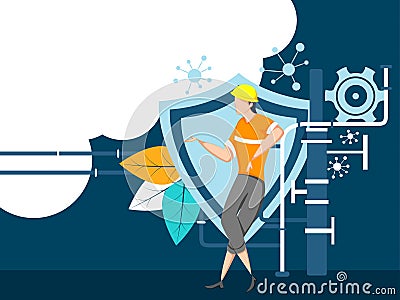 Industrial plant and manufacturing business production or maintenance concept Vector Illustration