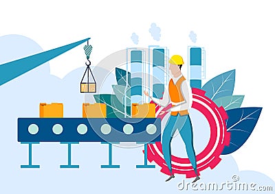 Industrial plant and manufacturing business production or maintenance concept Vector Illustration