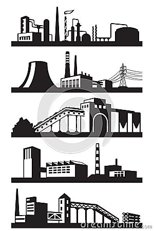 Industrial plants in perspective Vector Illustration