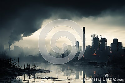 Industrial plants release pollutants, degrading the quality of city air Stock Photo