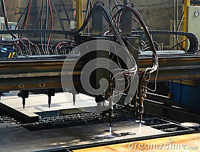 Industrial plasma cutting of metal plate. Closeup Stock Photo