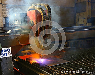 Industrial plasma cutting of metal plate Stock Photo