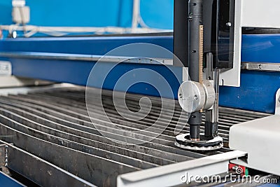 Industrial plasma machine cut of metal plate. New CNC Laser Plasma. Selective focus on laser plasma cutting of metal Stock Photo