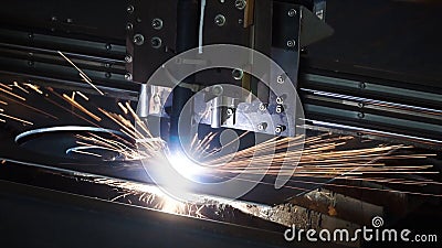 Industrial plasma machine cutting of metal plate. Clip. Cutting metal plates gas cutting. Steel plate cutting by gas Stock Photo