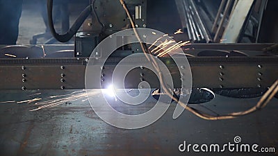 Industrial plasma machine cutting of metal plate. Clip. Cutting plate plasma cnc mc. Industrial laser cutter Stock Photo