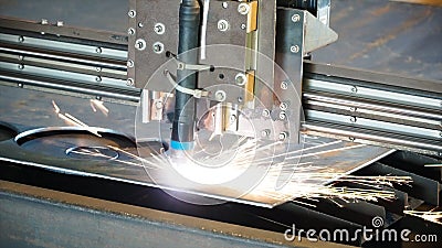 Industrial plasma machine cutting of metal plate. Clip. Cutting metal plates gas cutting. Steel plate cutting by gas Stock Photo