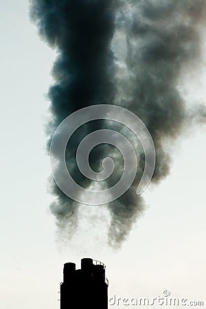 Industrial pollution chimneys black smoke emission Stock Photo