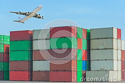 Industrial port with containers and air for logistic concept Stock Photo