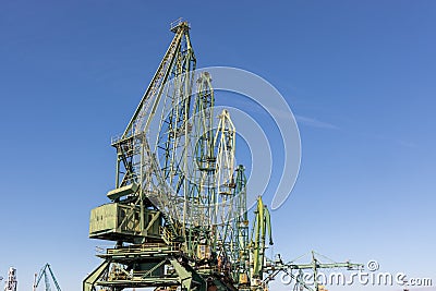 Industrial port cranes. Commercial port Editorial Stock Photo