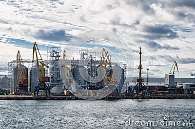 Industrial port with portal cranes Stock Photo