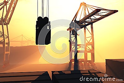 Industrial Port Sunset Sunrise 3D render 5 Stock Photo