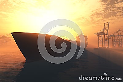 Industrial Port Sunset Sunrise 3D render 5 Stock Photo