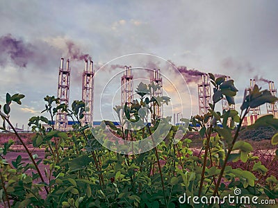 This is a industrial power plant raising enveronment polotion. Stock Photo