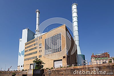 Industrial power plant on the shore of the Gota alv river in Gothenburg, Sweden Editorial Stock Photo
