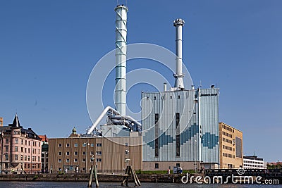 Industrial power plant on the shore of the Gota alv river in Gothenburg, Sweden Editorial Stock Photo