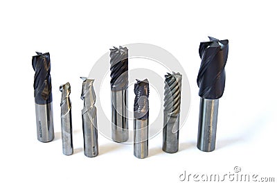 Industrial precision tools for metalworking industry. CNC cutters and drills. Stock Photo