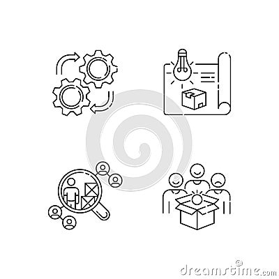 Industrial processes pixel perfect linear icons set Vector Illustration