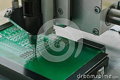 Industrial production of circuit microcircuits. Manufacture of computer components and boards Stock Photo