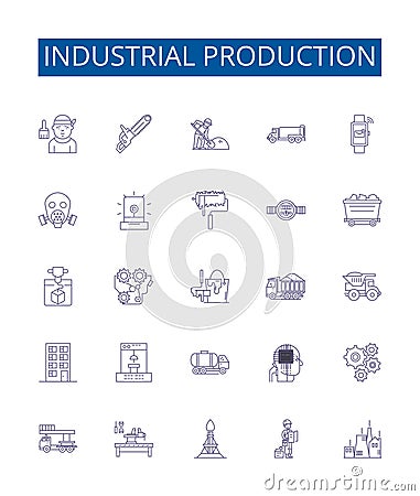 Industrial production line icons signs set. Design collection of Industry, Production, Manufacturing, Processing Vector Illustration