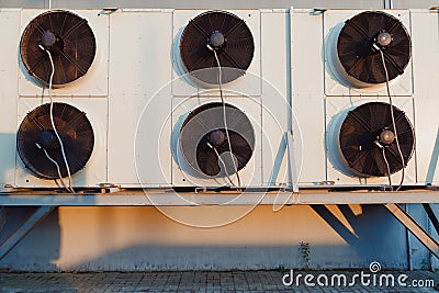 Industrial refrigeration unit, compressor outdoor unit, air conditioning equipment with fans Stock Photo