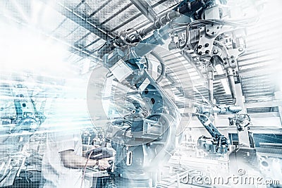 An industrial robot in a workshop Stock Photo