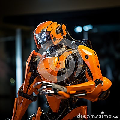 Industrial robot providing automated work at high tech factory. Generative AI Stock Photo