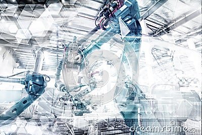 An industrial robot in a workshop Stock Photo