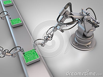 Industrial robots with circuit boards Stock Photo