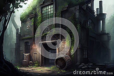 industrial ruin hiding a secret, with hints of hidden treasure or lost artifact Stock Photo