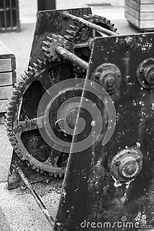 Industrial rusty machine geared cogs Stock Photo