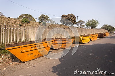 Industrial Scrap Metals Bins Stock Photo