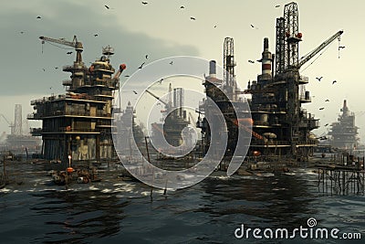 Industrial Sea petroleum platform. Generate Ai Stock Photo