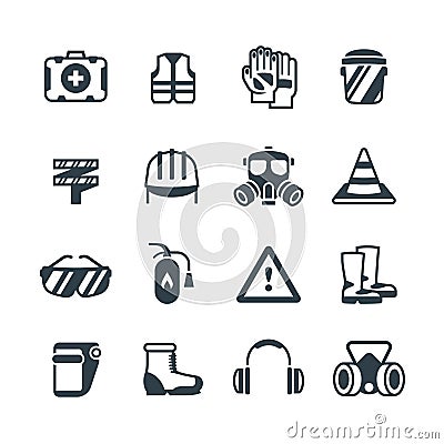 Industrial security, occupational safety work and healthcare. Protective clothing and equipmen vector icons isolated Vector Illustration