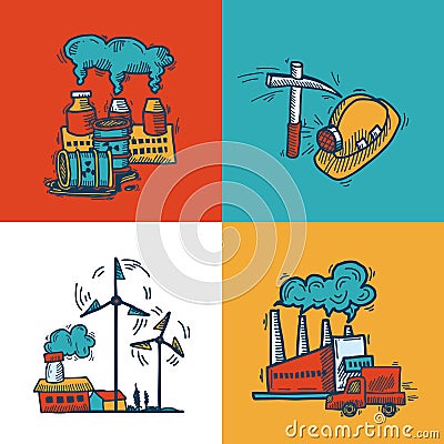 Industrial sketch banner design Vector Illustration