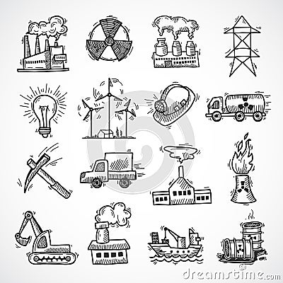 Industrial sketch icon set Vector Illustration