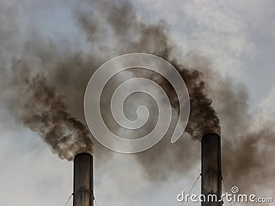 Industrial smoke from chimney, hot globle Stock Photo