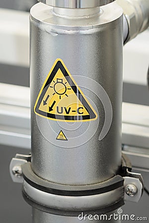 Industrial stainless steel container with UV radiation markings Stock Photo