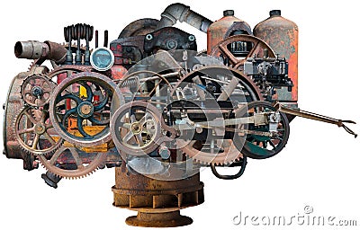 Industrial Steampunk Factory Machine Isolated Stock Photo