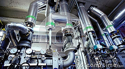 Industrial Steel pipelines and valves Stock Photo